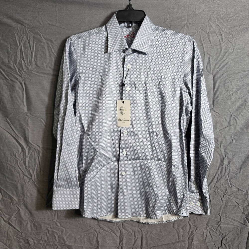 Robert Graham Boy Blue White Geometric Print Long Sleeve Button Down Shirt L NWT